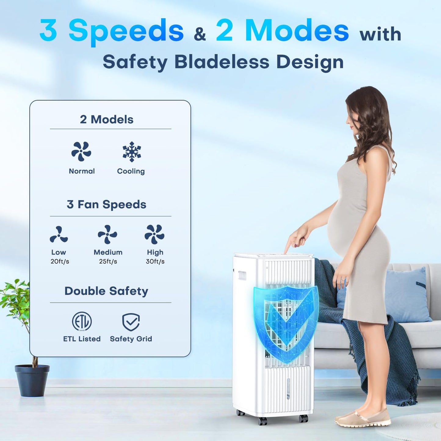 25" Windowless Air Conditioner with Double Tanks for 16H Cooling, 25ft Remote & Timer,3-IN-1 Evaporative Air Cooler for Room, 90° Oscillation, 30dB, 3-Speed Swamp Cooler Air Conditioner Portable