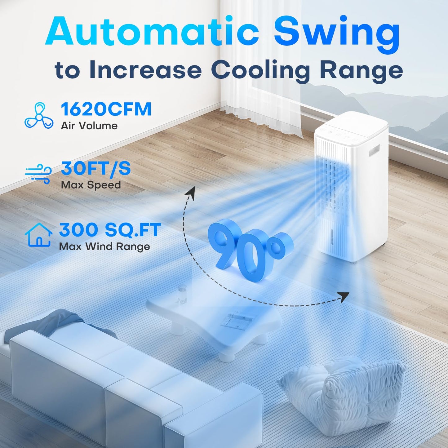 25" Windowless Air Conditioner with Double Tanks for 16H Cooling, 25ft Remote & Timer,3-IN-1 Evaporative Air Cooler for Room, 90° Oscillation, 30dB, 3-Speed Swamp Cooler Air Conditioner Portable
