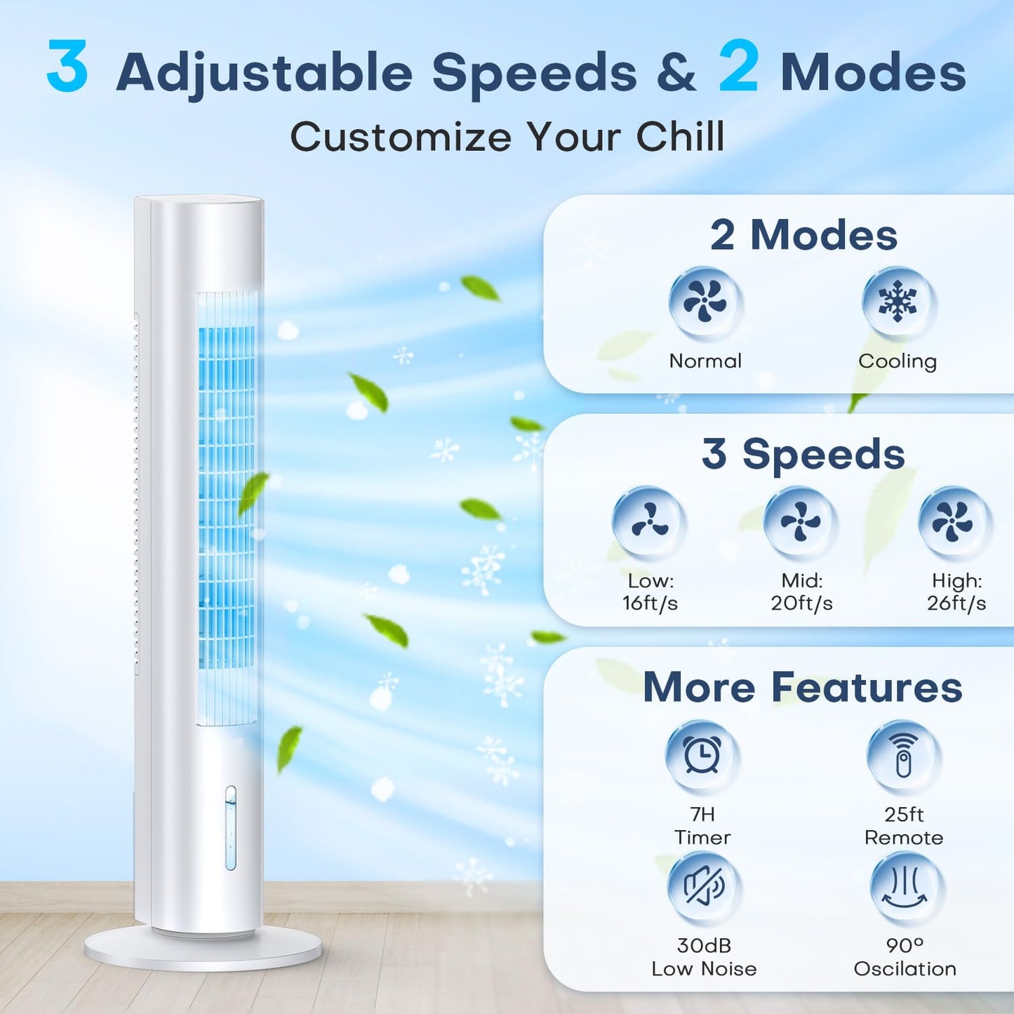 Evaporative Air Cooler, 35" Windowless Air Conditioner Portable w/3 Speeds, 25ft Remote, Smart Timer & Water Tank, Portable Air Conditioners No Windows Needed, 90°Oscillating AC Unit for Room