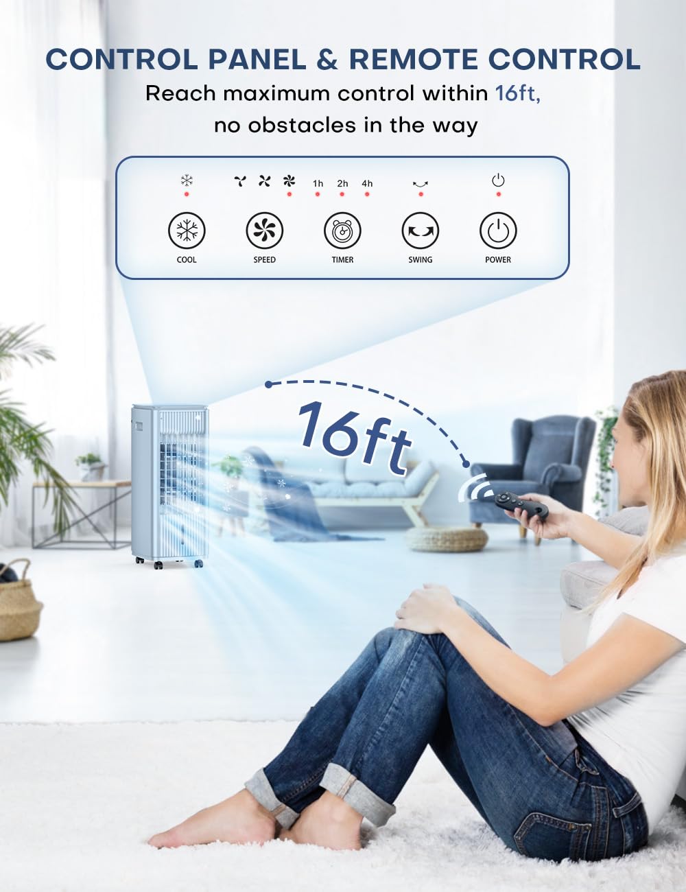 MYICY 25-INCH Evaporative Air Cooler，Swamp Cooler Air Conditioner w/Double Tanks, Smart Timer