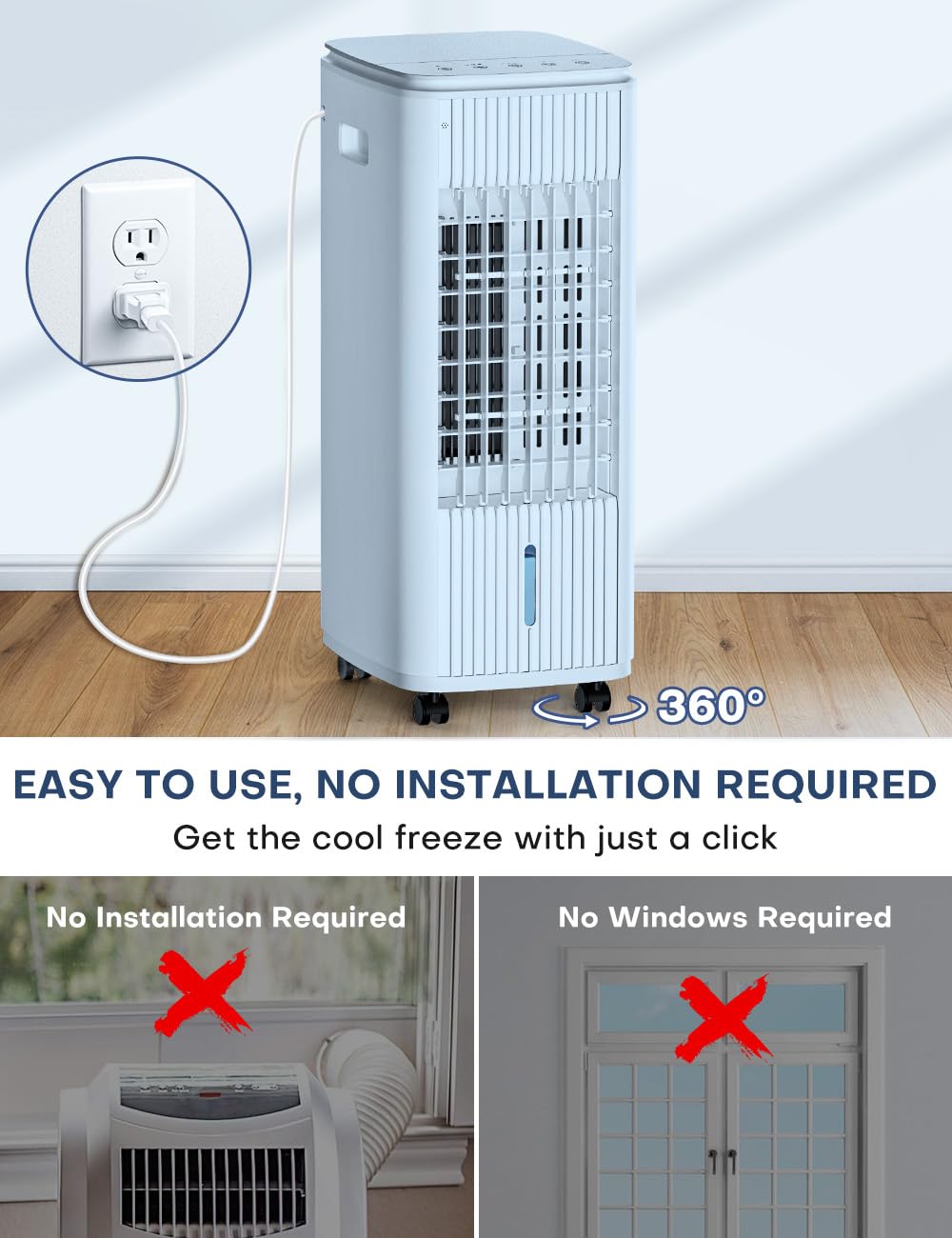 MYICY 25-INCH Evaporative Air Cooler，Swamp Cooler Air Conditioner w/Double Tanks, Smart Timer