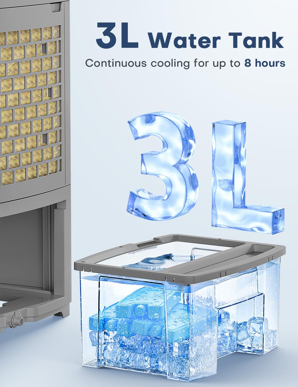 MYICY 3 IN 1 Portable Air Conditioners, 32 INCH Evaporative Air Cooler for Room w/Sleep/Natural/Normal Mode, 3 Speeds, Remote & 1-8H Timer for Auto-Off, 1 Gal Water Tank, Swamp Cooler Bedroom Indoor