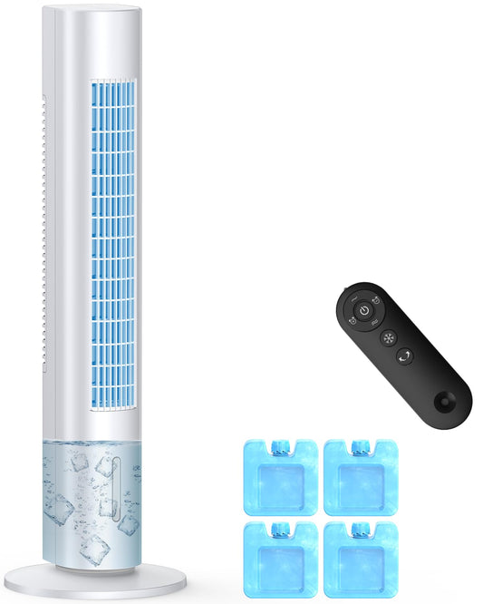Evaporative Air Cooler, 35" Windowless Air Conditioner Portable w/3 Speeds, 25ft Remote, Smart Timer & Water Tank, Portable Air Conditioners No Windows Needed, 90°Oscillating AC Unit for Room