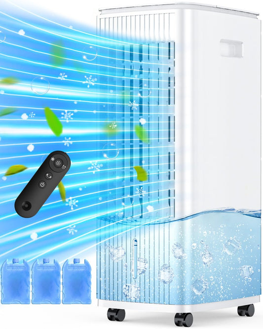25" Windowless Air Conditioner with Double Tanks for 16H Cooling, 25ft Remote & Timer,3-IN-1 Evaporative Air Cooler for Room, 90° Oscillation, 30dB, 3-Speed Swamp Cooler Air Conditioner Portable