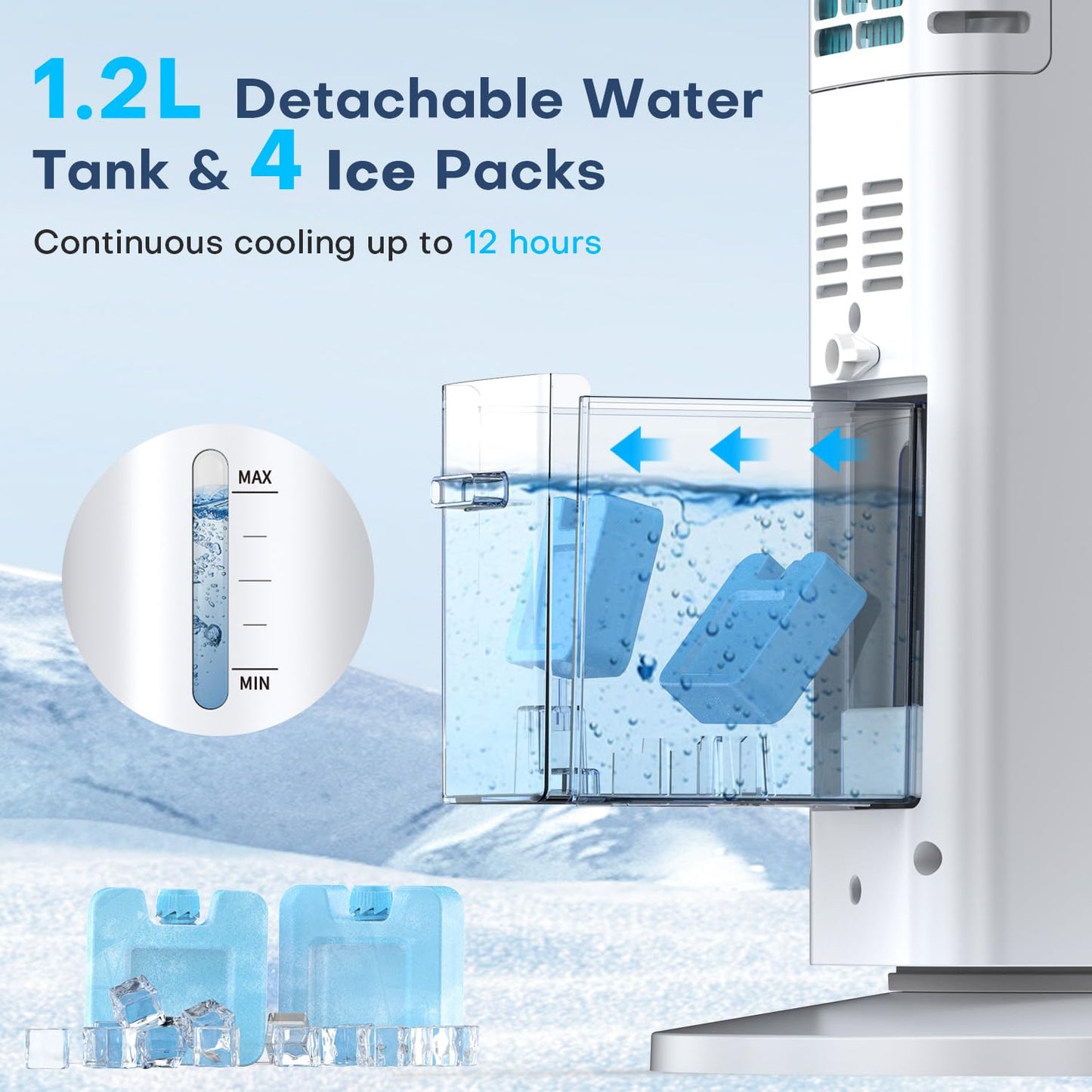 Evaporative Air Cooler, 35" Windowless Air Conditioner Portable w/3 Speeds, 25ft Remote, Smart Timer & Water Tank, Portable Air Conditioners No Windows Needed, 90°Oscillating AC Unit for Room